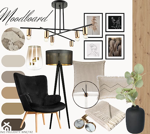 Moodboard salon w czerni i beżu zdjęcie od MoNo Projekty Wnętrz