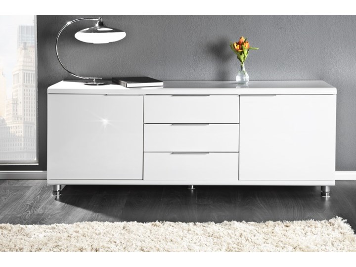 IiNTERIOR Highclass Komoda 2 Drzwiowa z 3 Szufladami Biały Lakier Wysoki Połysk 160x75cm - i18767