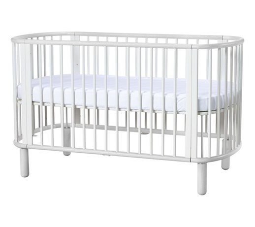 Łóżeczko FLEXA Baby, 5 w 1, owalny, organiczny kształt, lity buk, biało/białe
