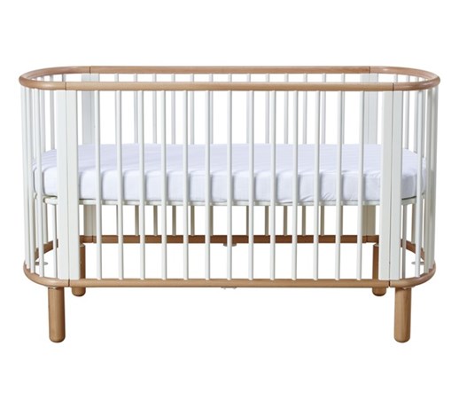 Łóżeczko FLEXA Baby, 5 w 1, owalny, organiczny kształt, lity buk, biało/bukowe,