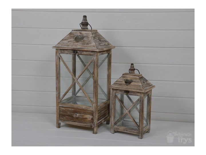 KOMPLET LATARNI DREWNIANYCH LAMPA SHABBY 2SZT