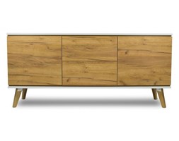 Szeroka komoda 160 cm - Skandica JORGEN 2+2 – złoty dąb Z szafkami i szufladami Wysokość 74 cm Drewno Głębokość 45 cm Styl Nowoczesny Styl klasyczny