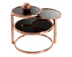 Stolik kawowy Art Deco czarno-miedziany blaty szklane Metal Okrągłe Szkło Wysokość 45 cm Zestaw stolików Rodzaj nóg Płozy