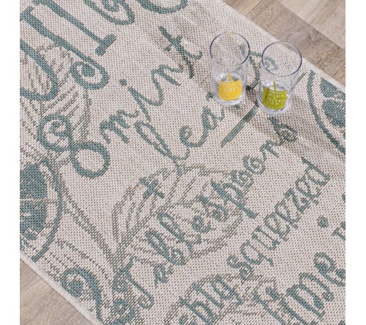 Dekoria Dywan Cottage Letters wool/spa blue 60x180cm, 60 × 180 cm