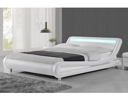 ŁÓŻKO TAPICEROWANE DO SYPIALNI 180X200 114 LED BIAŁE tkanina skóra drewno Styl klasyczny Rozmiar materaca 180x200 cm