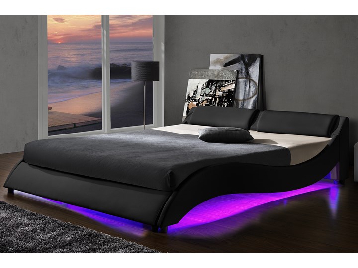 ŁÓŻKO Z MATERACEM TAPICEROWANE 140X200 868 LED CZARNE