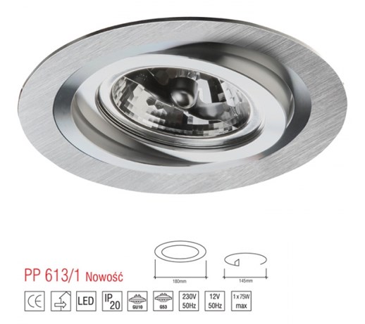 LM 613/1 OPRAWA HALOGENOWA LED WPUSZCZANA OCZKO REGULOWANA ALUMINIUM DRAPANE ES111 QR111 AR111 GU10 G53