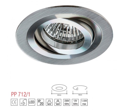 LM 712/1 OPRAWA HALOGENOWA LED WPUSZCZANA OCZKO REGULOWANA ALUMINIUM DRAPANE MR16 GU10 GU5,3