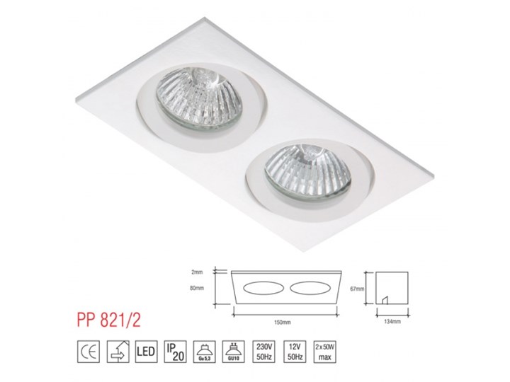 LM 821/2 OPRAWA HALOGENOWA LED WPUSZCZANA OCZKO REGULOWANA ALUMINIUM BIAŁY MR16 GU10 GU5,3