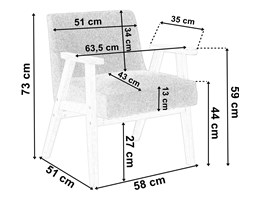 Fotel aksamit MEMO Szarobrązowy Głębokość 43 cm Drewno Głębokość 63 cm Wysokość 73 cm