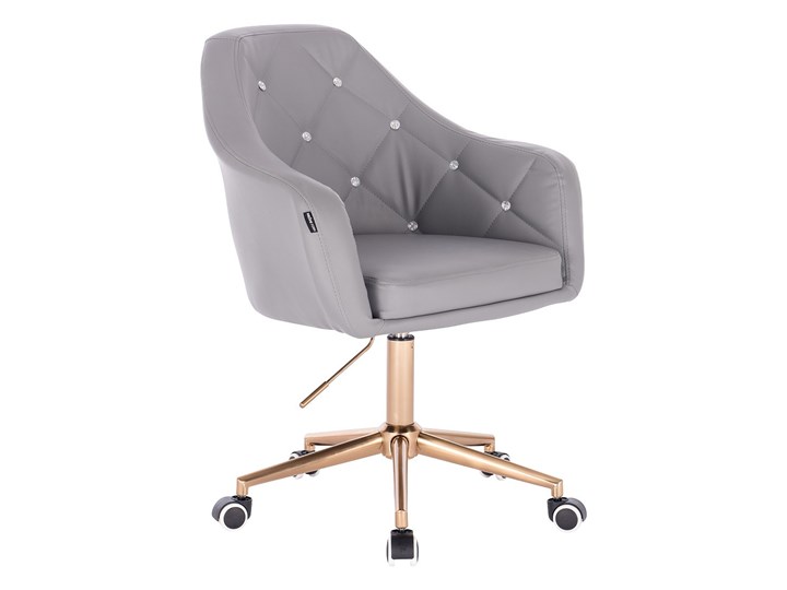 FOTEL HR830 SZARA SKÓRA ZŁOTE KÓŁKA