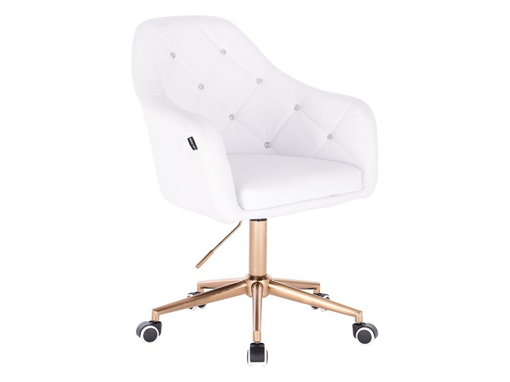 FOTEL HR830 BIAŁA SKÓRA ZŁOTE KÓŁKA