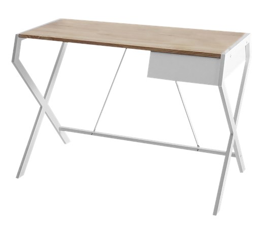 Biurko Designo białe - dąb sonoma z szufladą w minimalistycznym stylu