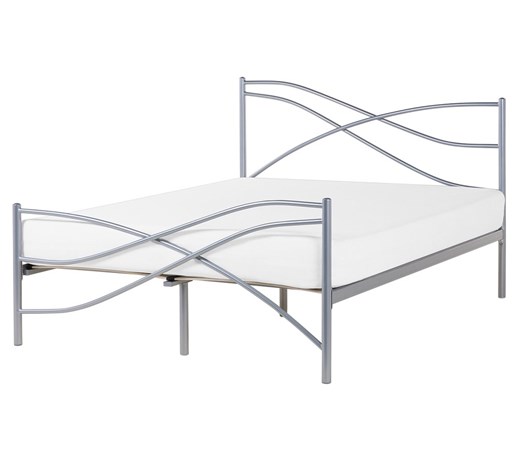 Łóżko srebrne - 160 x 200 cm - metalowe - ze stelażem - VELA