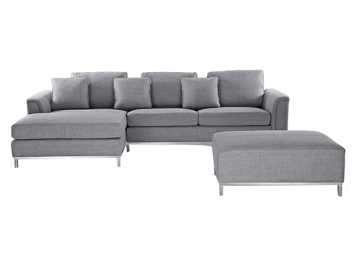 Sofa jasnoszara - sofa narożna P - tapicerowana - sofa z pufą - OSLO