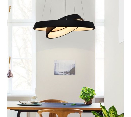 MCODO :: Designerska lampa wisząca LED Orbit RP2 z podwójnym ringiem czarna z ciepłą barwą 3000K