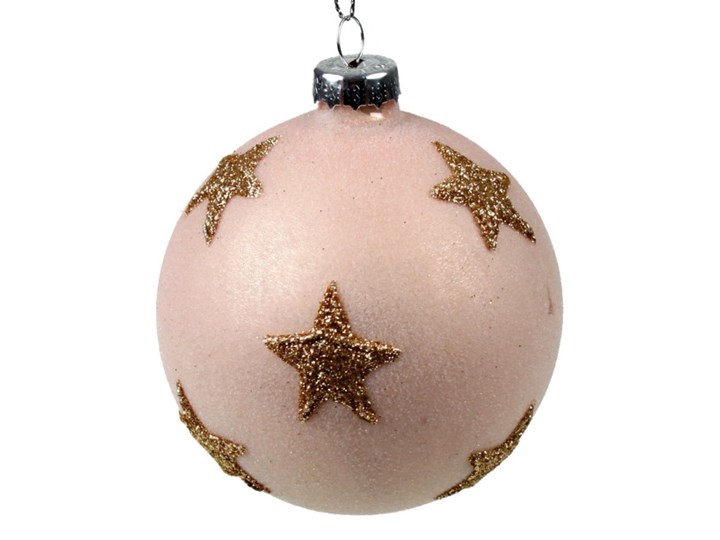 BOMBKA DEKORACYJNA RÓŻOWA ZE ZŁOTYMI GWIAZDKAMI WYBIERZ ROZMIAR” JOY CHRISTMAS ” 10x10cm