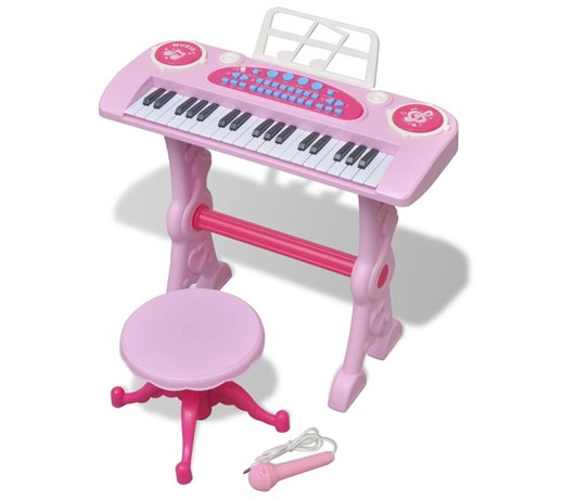 vidaXL Zabawkowy keyboard ze stolikiem i mikrofonem, różowy