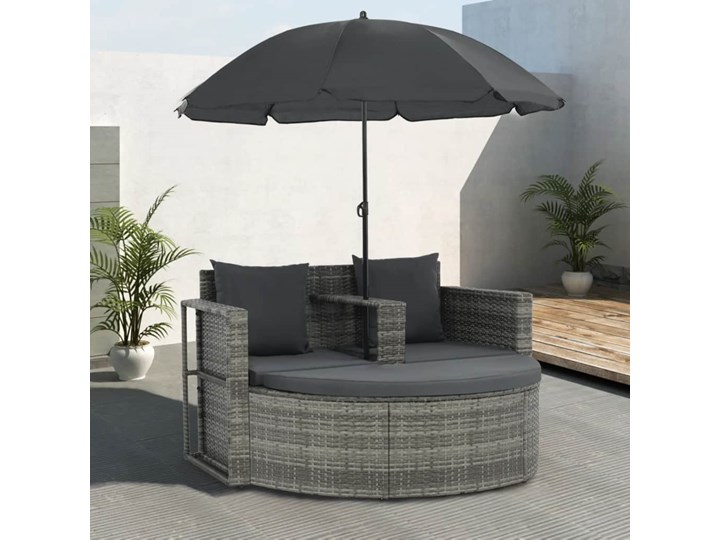 vidaXL 2-osobowa sofa z poduszkami i parasolem, polirattan, szara