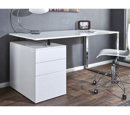 Białe biurko z kontenerkiem Compact (160 cm)