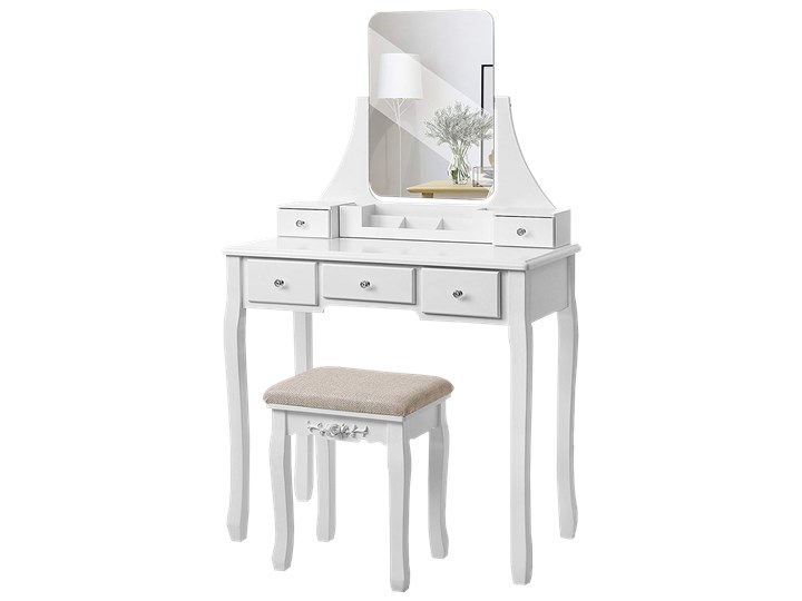 Toaletka Shalow Simple 80 cm z prostokątnym lustrem i taboretem