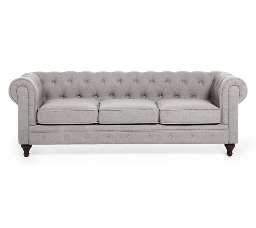 Sofa trzyosobowa tapicerowana jasnoszara CHESTERFIELD
