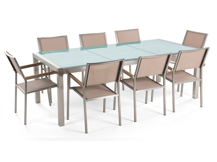 Stół szklany - do ogrodu - 220 cm - z 8 beżowymi krzesłami - GROSSETO