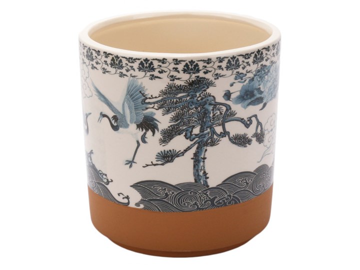 Donica ceramiczna biała z błekitnym wzorem w żurawie "GRU 2"16.5x17.5cm