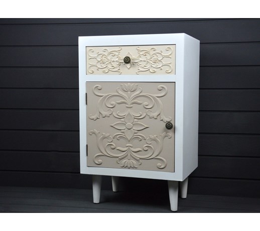 SZAFKA DREWNIANA STOLIK BIAŁY SHABBY RETRO SZUFLADY