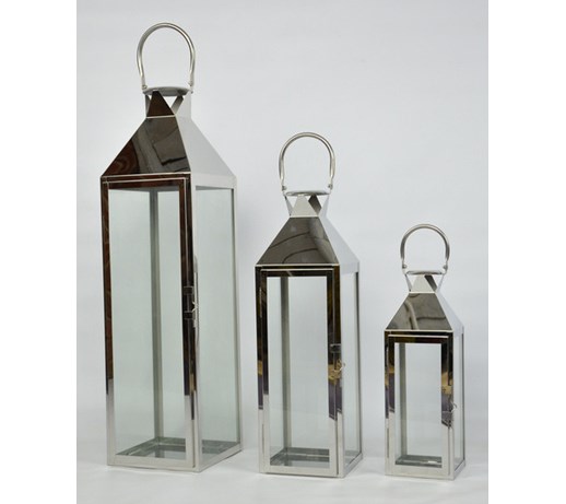 LATARNIA LAMPA METALOWA CHROMOWANA ZESTAW 3SZT