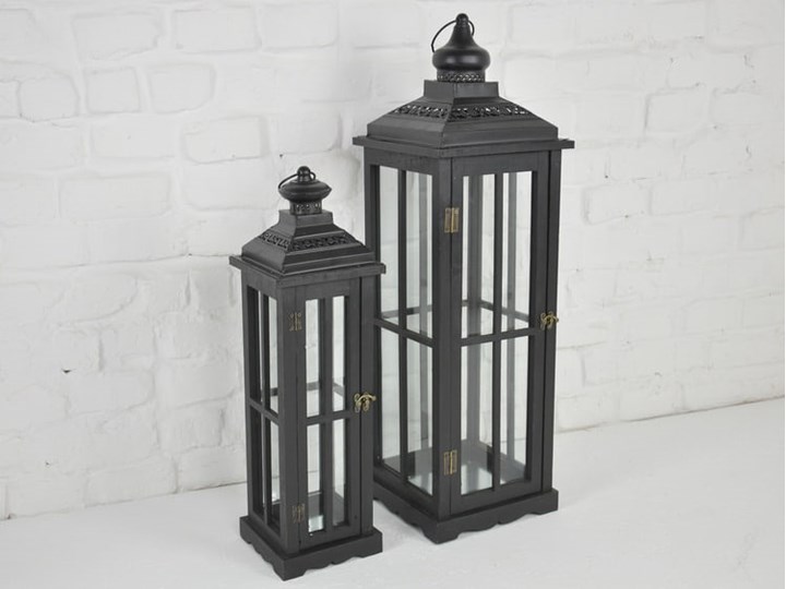 DREWNIANA LATARNIA LAMPION LAMPA RETRO ZESTAW 2SZT