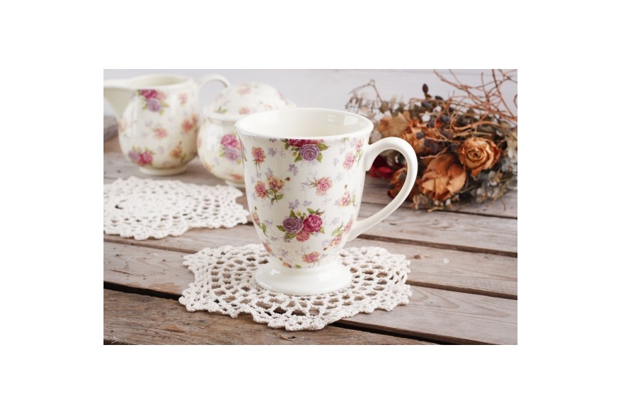 Kubek porcelanowy DUO RÓŻA 550 cm -- kremowy różowy