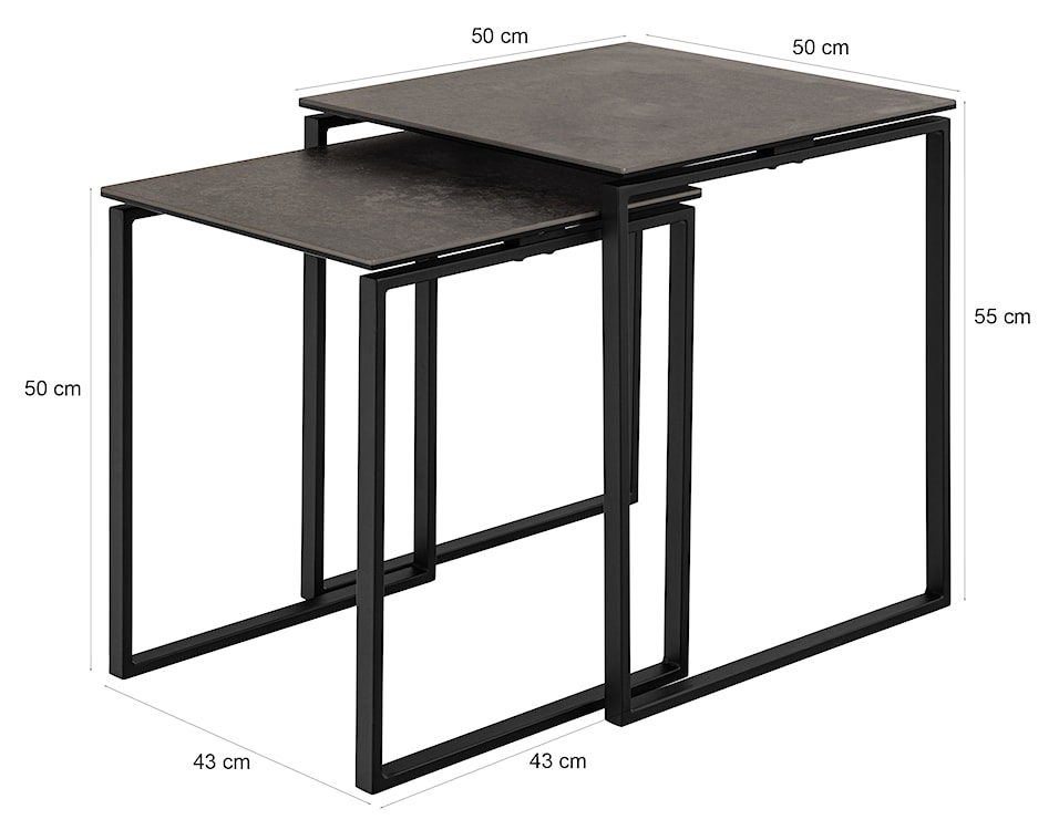 Zestaw dwóch stolików kawowych Banjole kwadratowe 50 cm i 43 cm czarna ceramika  - zdjęcie 6