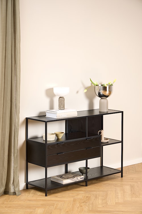 Regał Seaford 114 cm niski czarny z dwiema szufladami  - zdjęcie 2