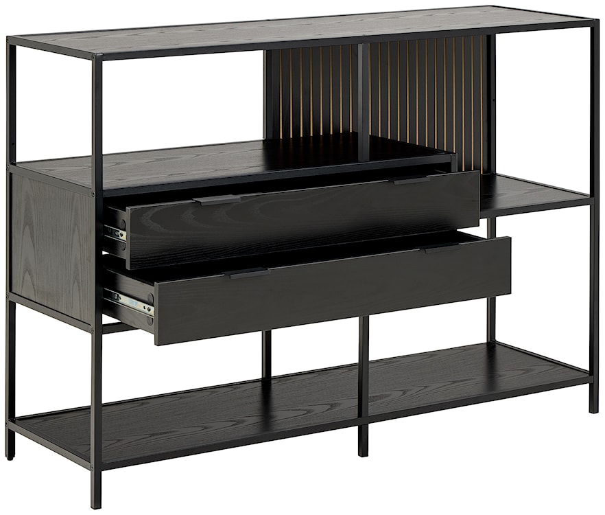 Regał Seaford 114 cm niski czarny z dwiema szufladami  - zdjęcie 4
