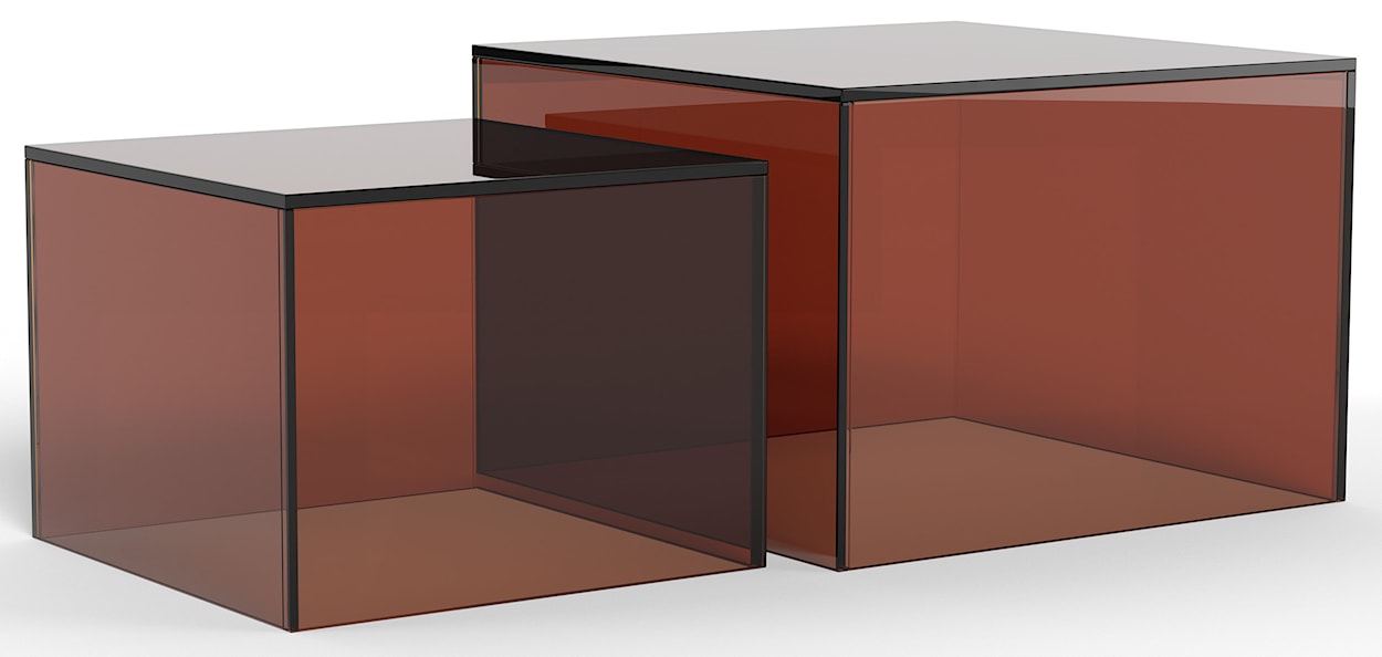 Zestaw stolików kawowych Glopiana kwadratowe 50 i 40 cm brązowe szklane  - zdjęcie 2