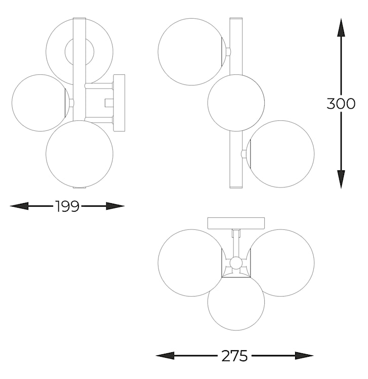 Kinkiet Molecule x3 złoty z mlecznymi kloszami  - zdjęcie 2