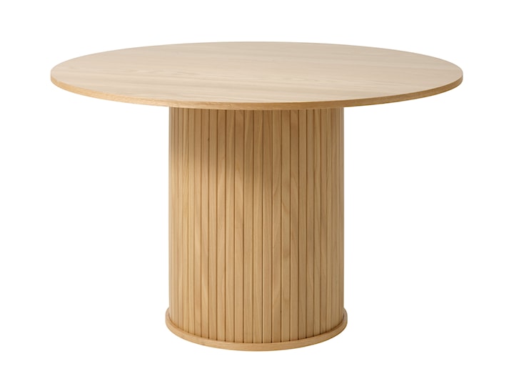 Stół okrągły Gativel 120 cm z okrągłą podstawą lamele dąb naturalny 
