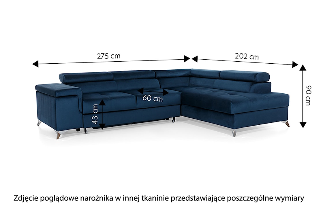 Narożnik z funkcją spania Bissao L-kształtny z pojemnikiem zielony welwet hydrofobowy prawostronny  - zdjęcie 5