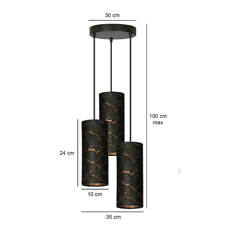 Lampa wisząca Karrla x3 asymetryczna średnica 35 cm czarny marmur  - zdjęcie 7