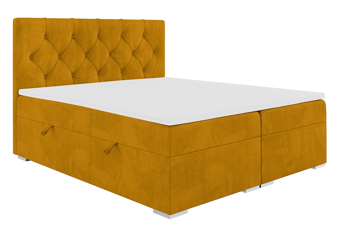 Łóżko kontynentalne 160x200 cm Lubekka z pojemnikami i topperem musztardowe w tkaninie hydrofobowej  - zdjęcie 3