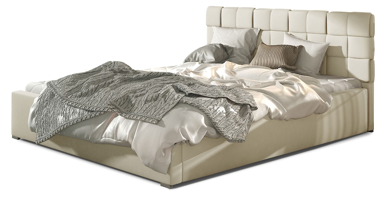 Łóżko tapicerowane Blatna 200x200 cm z pojemnikiem kremowe ekoskóra
