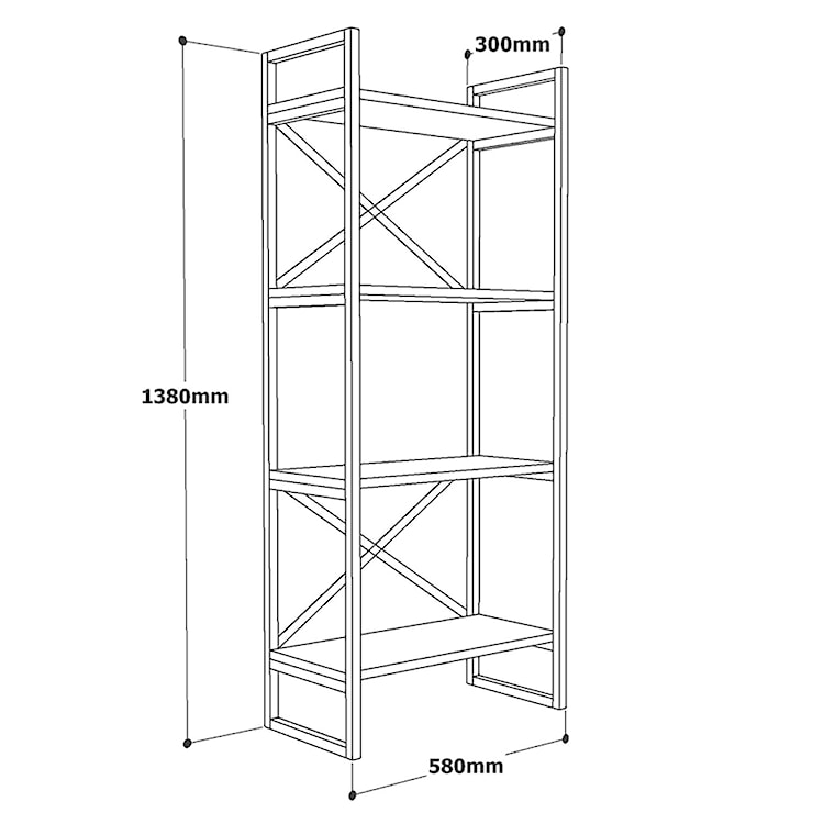 Regał na książki Vigge czteropoziomowy z metalową ramą sosna atlantycka  - zdjęcie 4