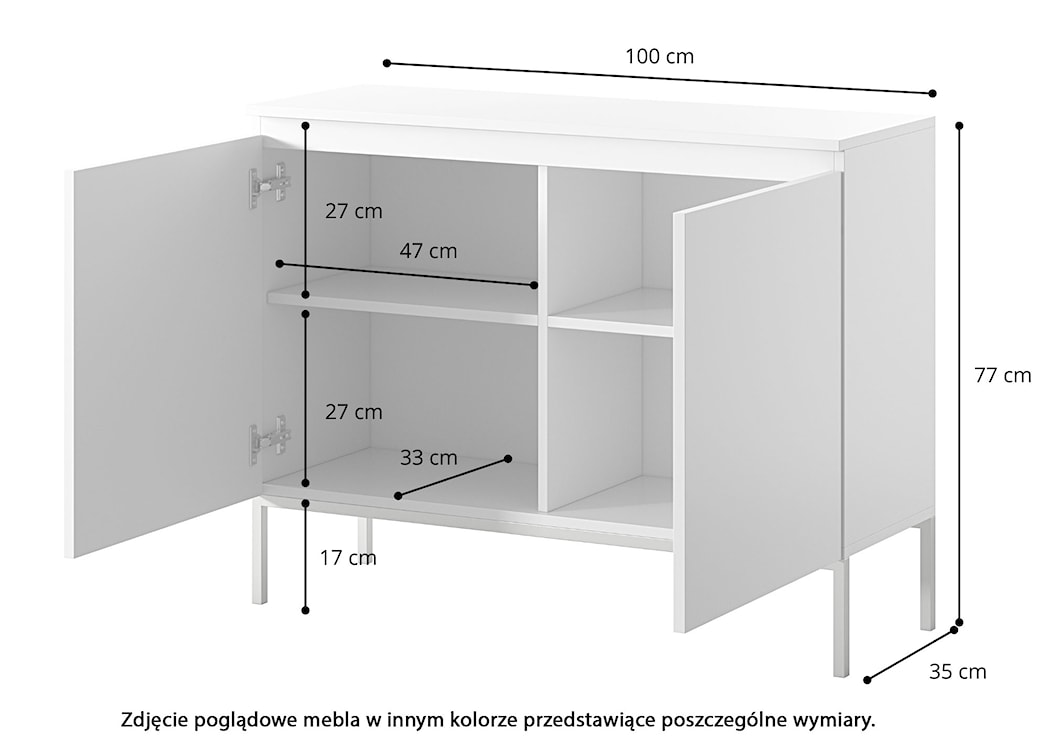 Komoda dwudrzwiowa Bemmi 100 cm czarna ze złotymi nogami  - zdjęcie 6