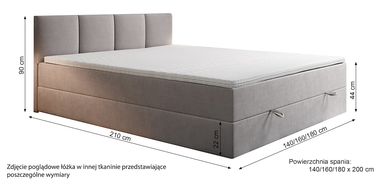 Łóżko kontynentalne 140x200 cm Rekand z pojemnikiem i topperem z materacem bonellowym granatowe welur  - zdjęcie 5