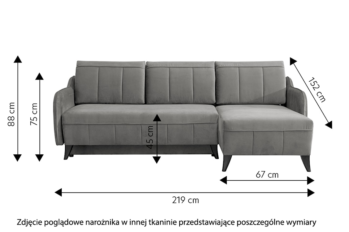 Narożnik z funkcją spania Olivella L-kształtny z pojemnikiem uniwersalny szary welur  - zdjęcie 5