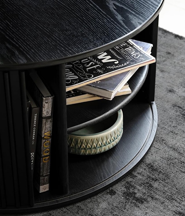 Stolik kawowy Ovitties okrągły 85 cm czarne lamele  - zdjęcie 5
