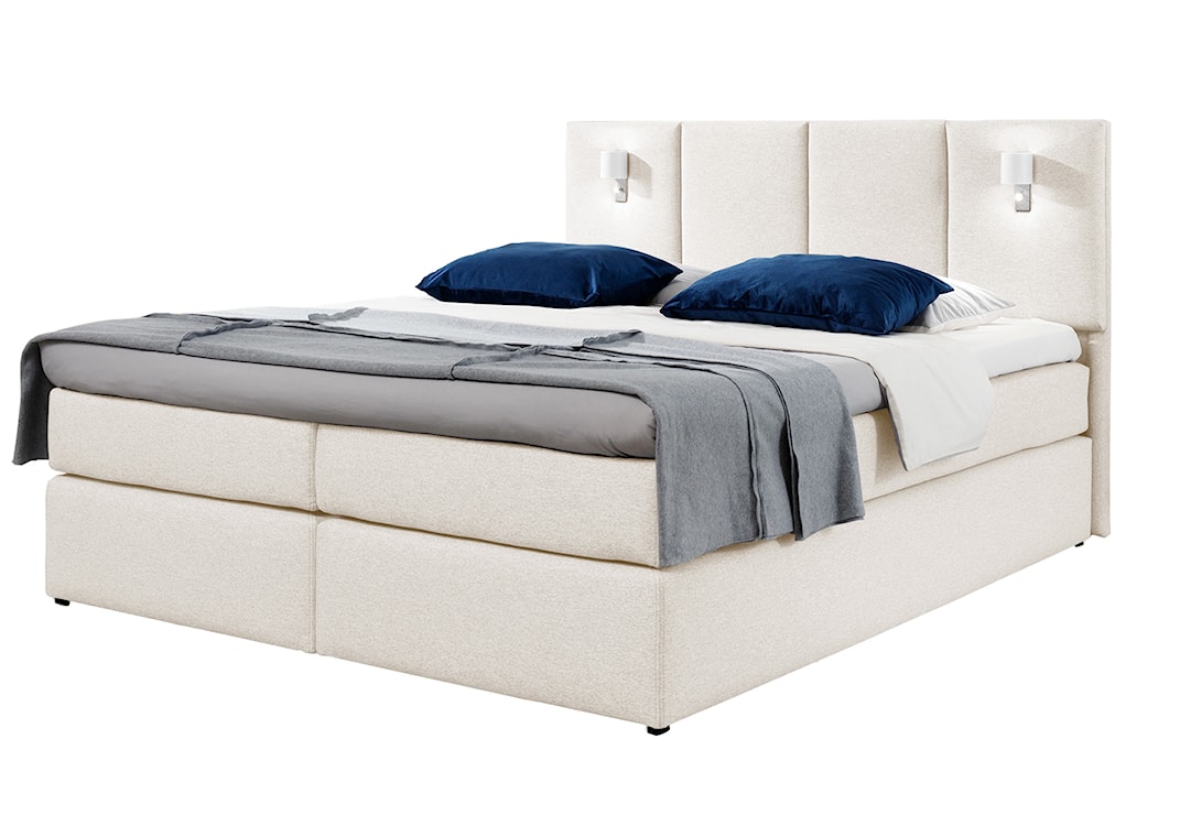 Łóżko kontynentalne Somalo 180x200 z materacem i topperem kremowe 