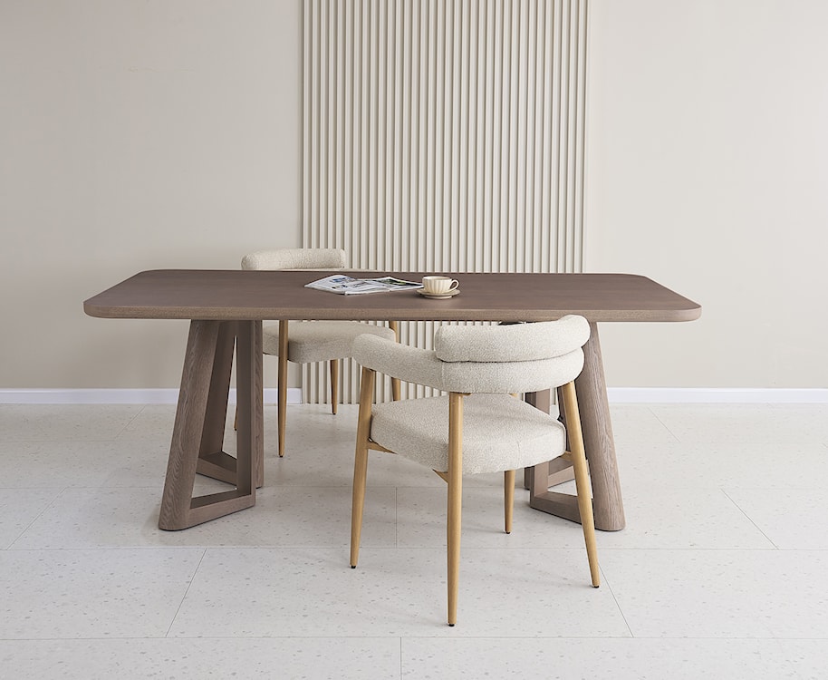 Krzesło tapicerowane do jadalni Pragess beżowe boucle/dąb naturalny  - zdjęcie 2