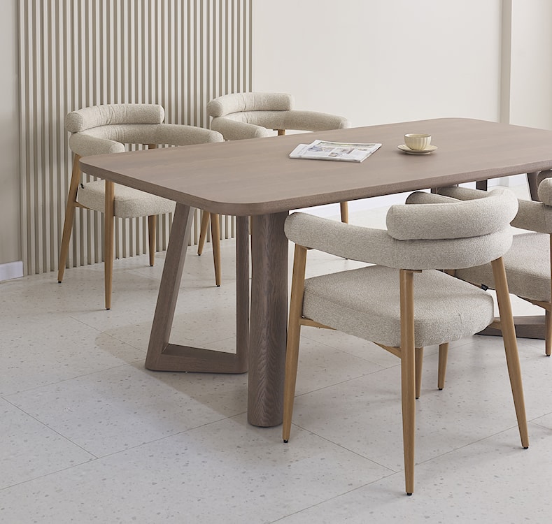 Krzesło tapicerowane do jadalni Pragess beżowe boucle/dąb naturalny  - zdjęcie 5